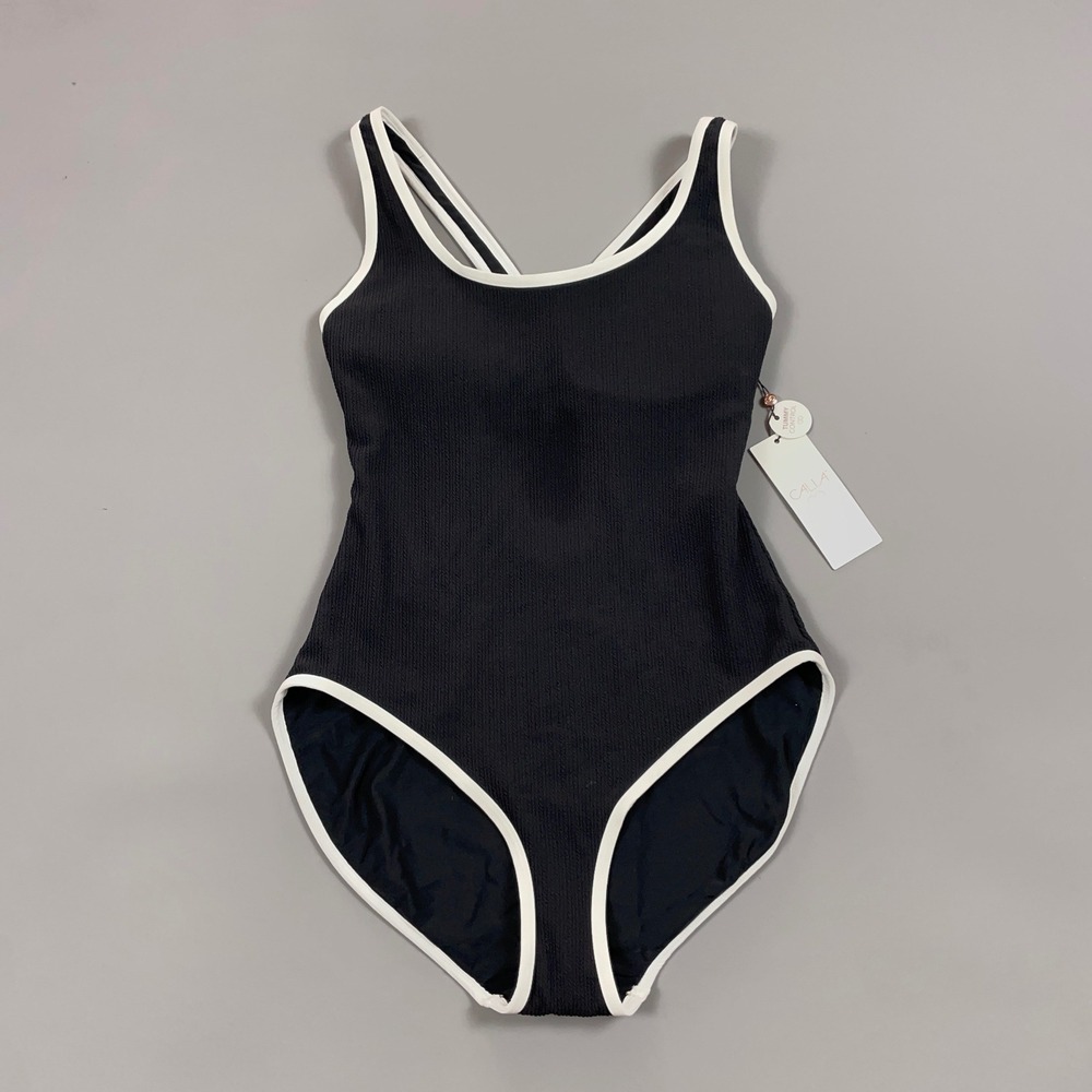 Classic Black One-Piece Swimsuit with White Trim